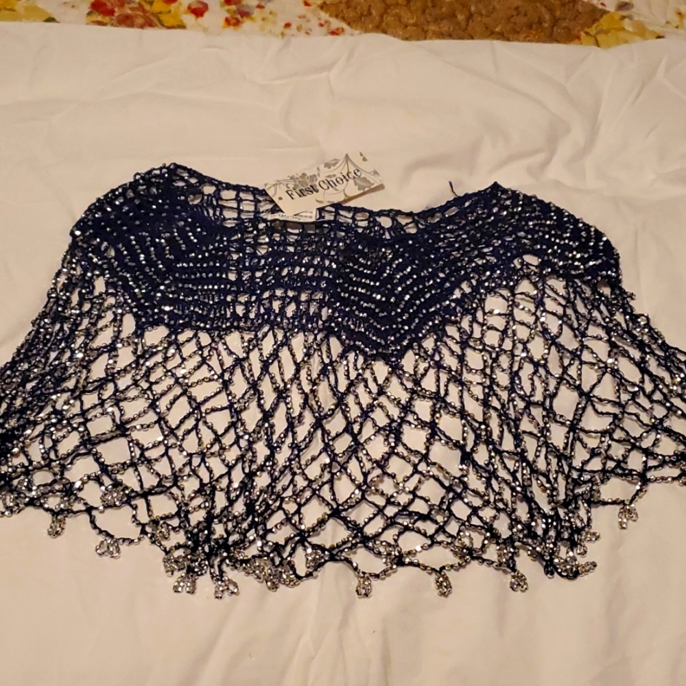 First choice one size navy blue and silver shawl.